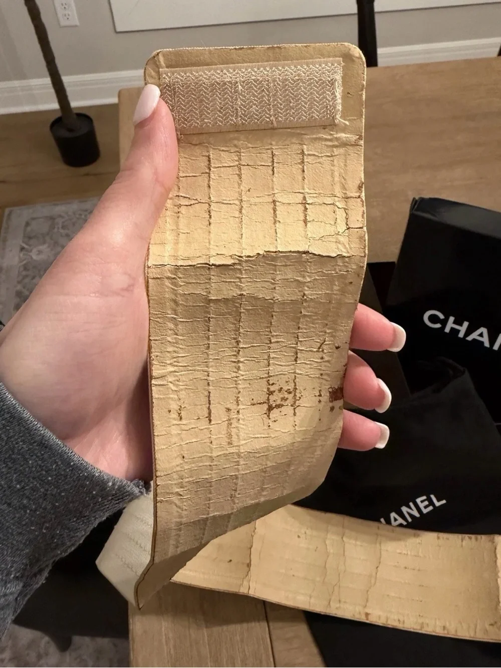 Vintage Chanel Gold Tone Wide Canvas Belt